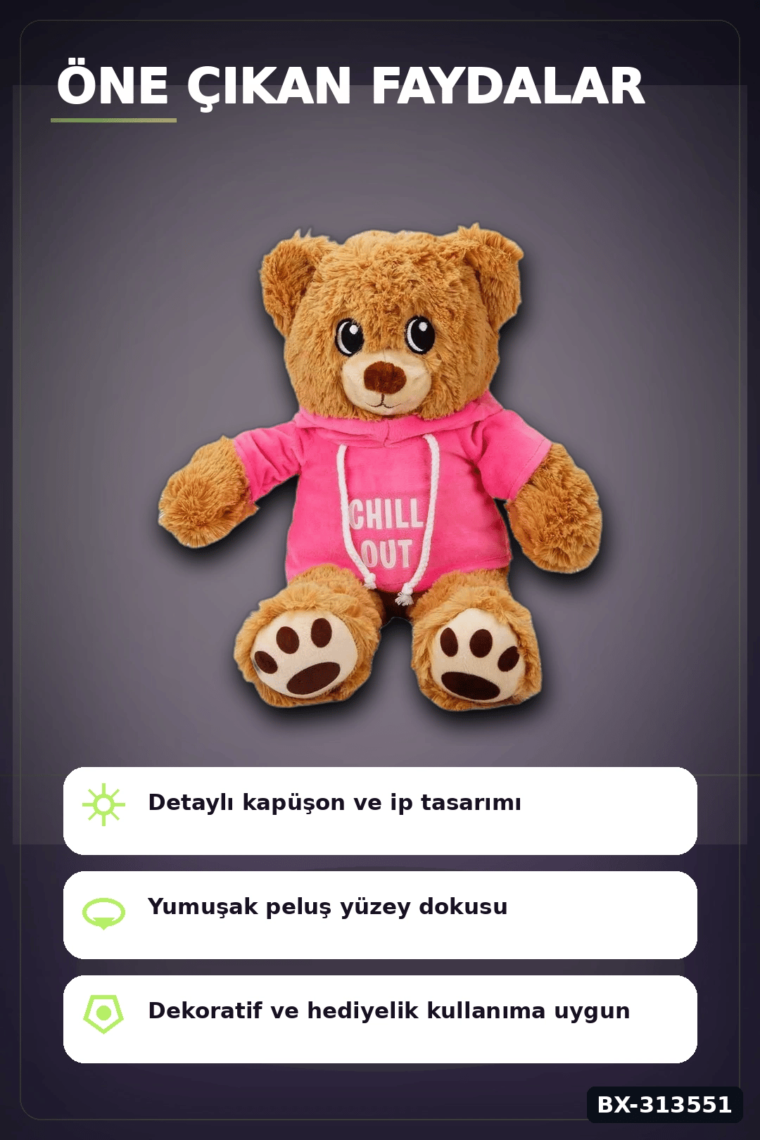 Renkli Kapüşonlu Sweatshirt Giyen 30 cm Peluş Ayı Oyuncak Hediyelik BX-313551