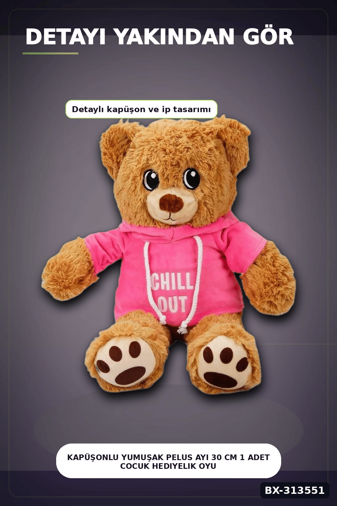 Renkli Kapüşonlu Sweatshirt Giyen 30 cm Peluş Ayı Oyuncak Hediyelik BX-313551