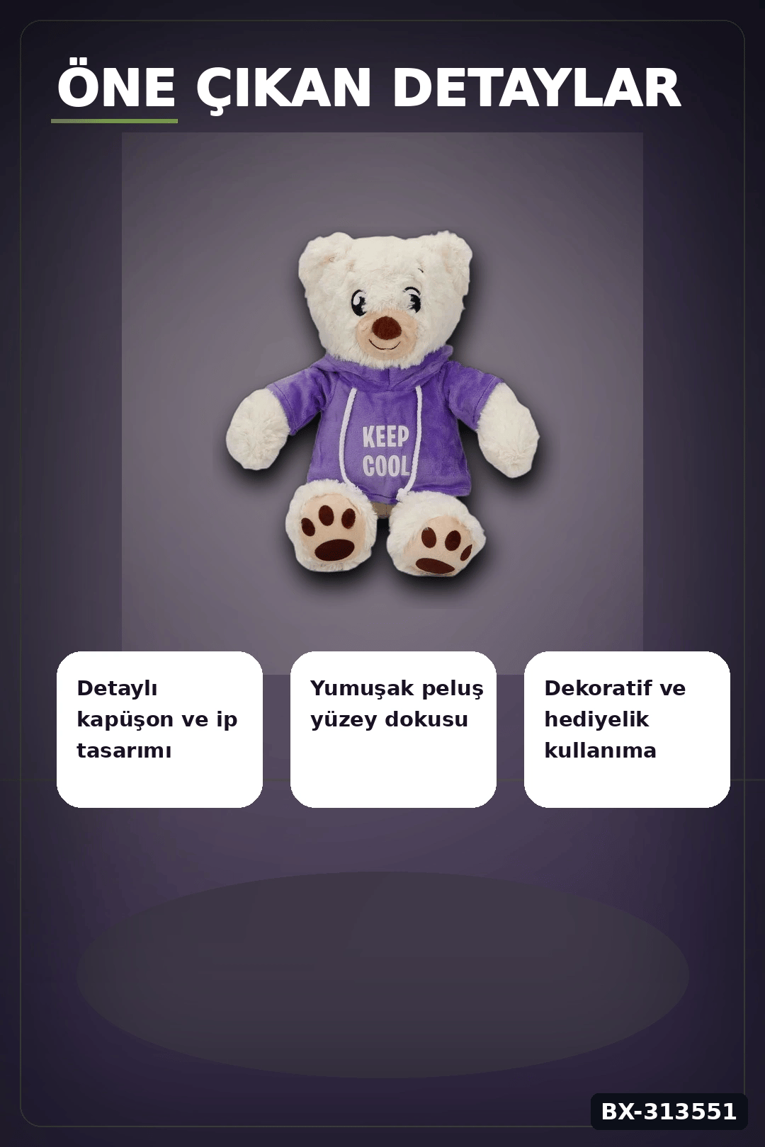 Renkli Kapüşonlu Sweatshirt Giyen 30 cm Peluş Ayı Oyuncak Hediyelik BX-313551