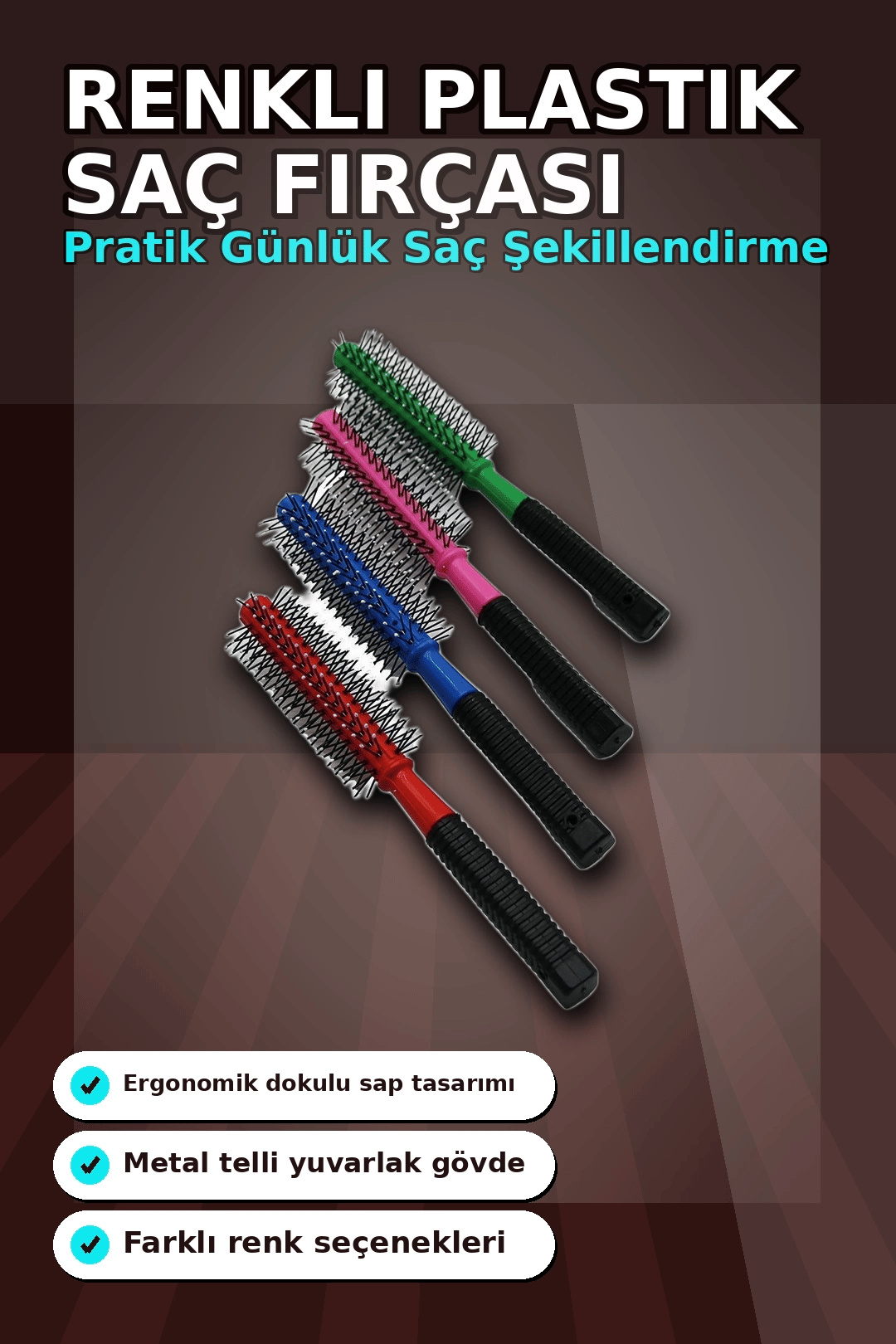 Renkli Plastik Saç Fırçası 23 cm - Ergonomik Saplı 1 Adet Günlük Kullanım BX-313447