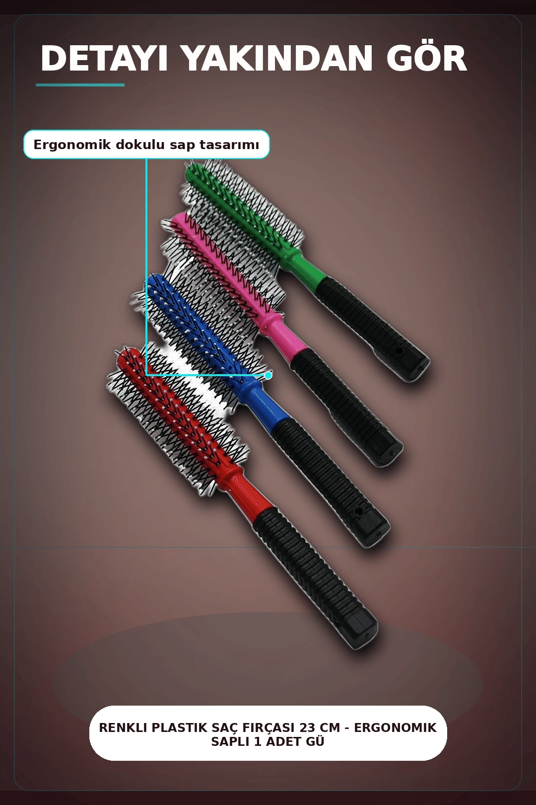 Renkli Plastik Saç Fırçası 23 cm - Ergonomik Saplı 1 Adet Günlük Kullanım BX-313447