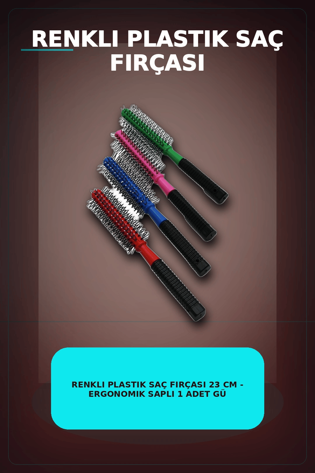 Renkli Plastik Saç Fırçası 23 cm - Ergonomik Saplı 1 Adet Günlük Kullanım BX-313447
