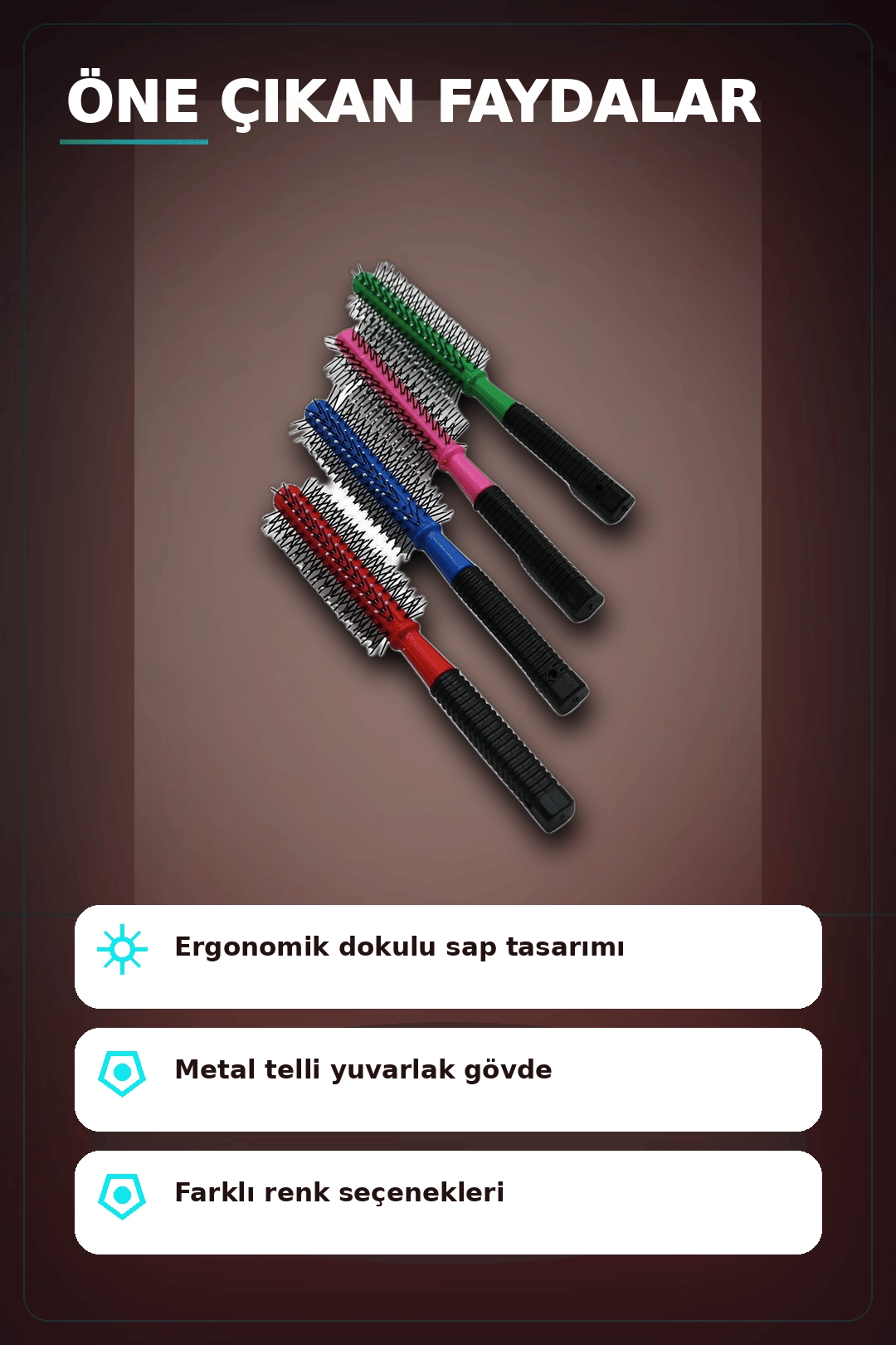 Renkli Plastik Saç Fırçası 23 cm - Ergonomik Saplı 1 Adet Günlük Kullanım BX-313447