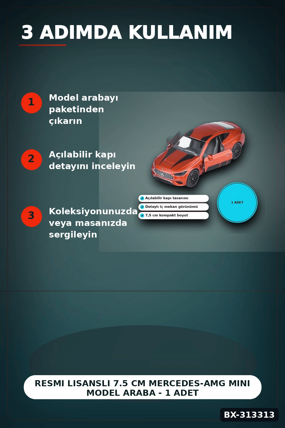Resmi Lisanslı 7.5 cm Mercedes-AMG Mini Model Araba - 1 Adet, Koleksiyonluk Oyuncak BX-313313