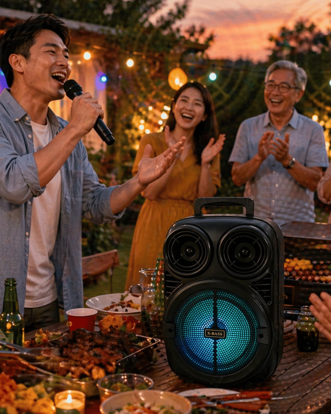 RGB Işıklı Bluetooth Karaoke Hoparlör Mikrofonlu USB TF Kart Destekli Taşınabilir Speaker