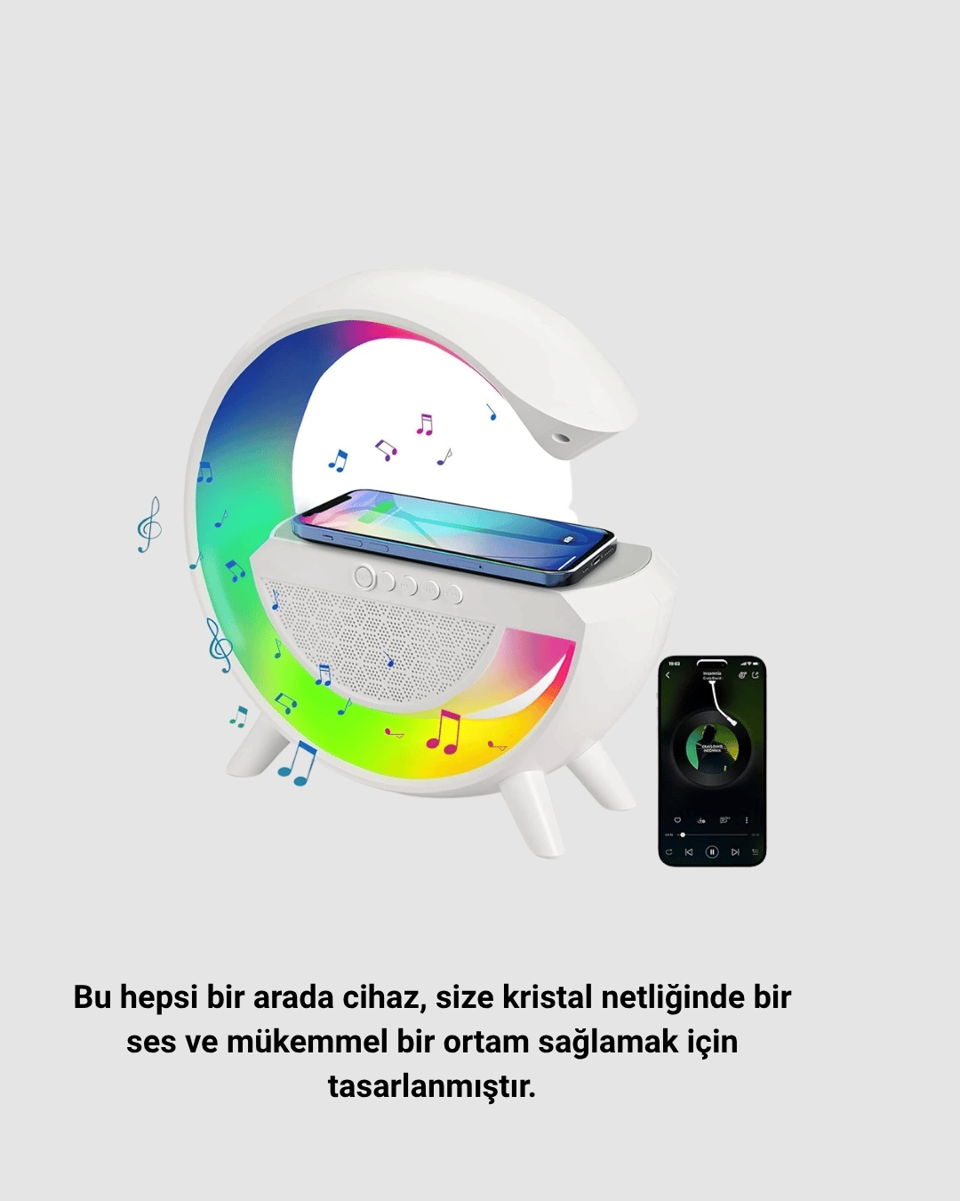 RGB Işıklı Kablosuz Şarjlı Hoparlör – FM Radyolu Akıllı Gece Lambası