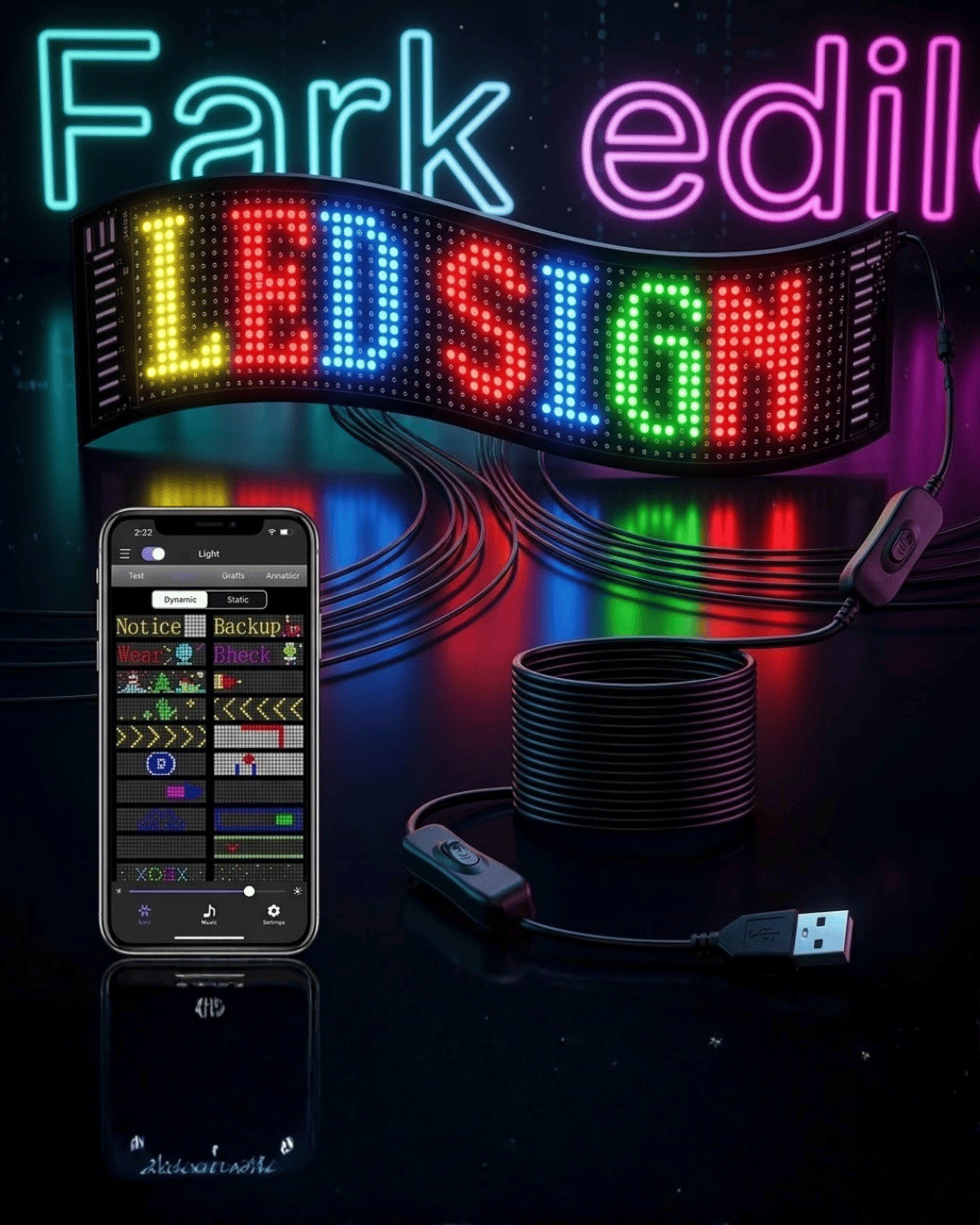 RGB LED Matrix Panel 60 cm 16x96 Piksel Kayan Yazı ve Animasyon Destekli