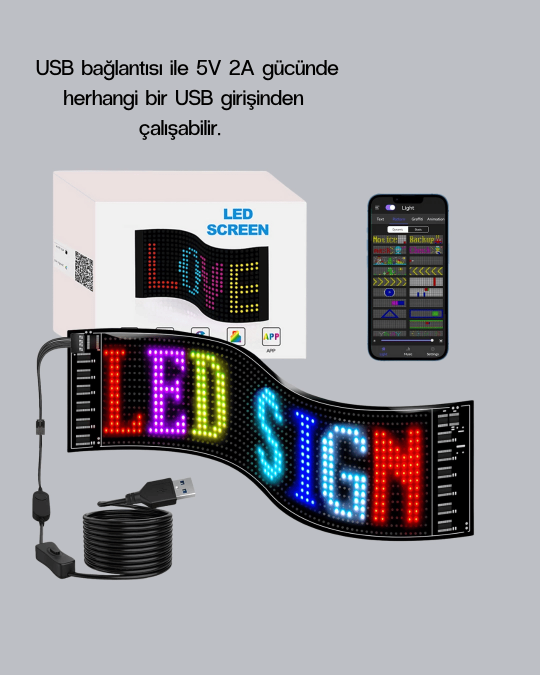 RGB LED Panel – Çok Renkli, Kumandalı, USB Bağlantılı Yazı ve GIF Gösterimli Akıllı Lamba