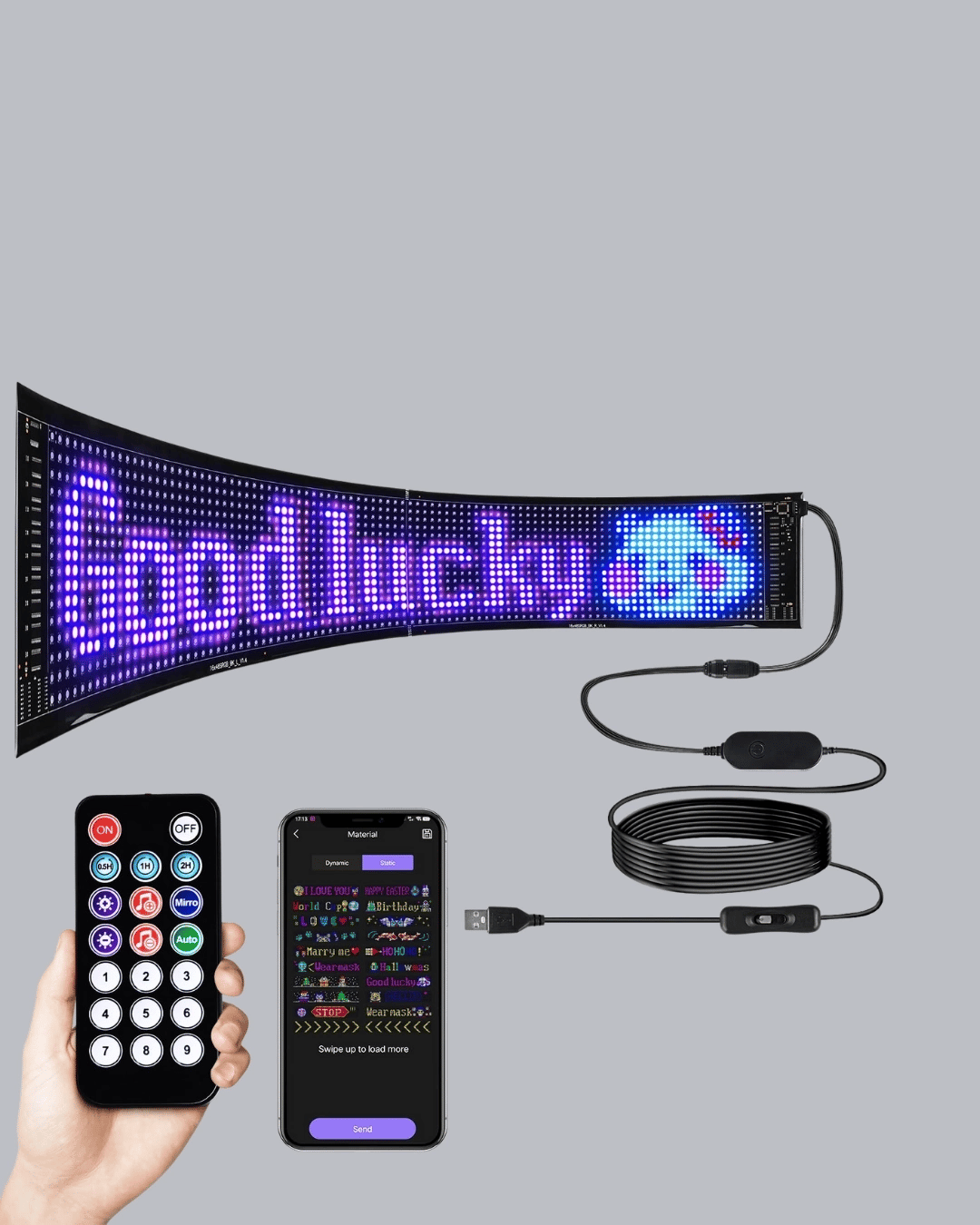 RGB LED Panel – Mobil Uyumlu, Yazı ve GIF Destekli, USB Bağlantılı Dekoratif Ekran