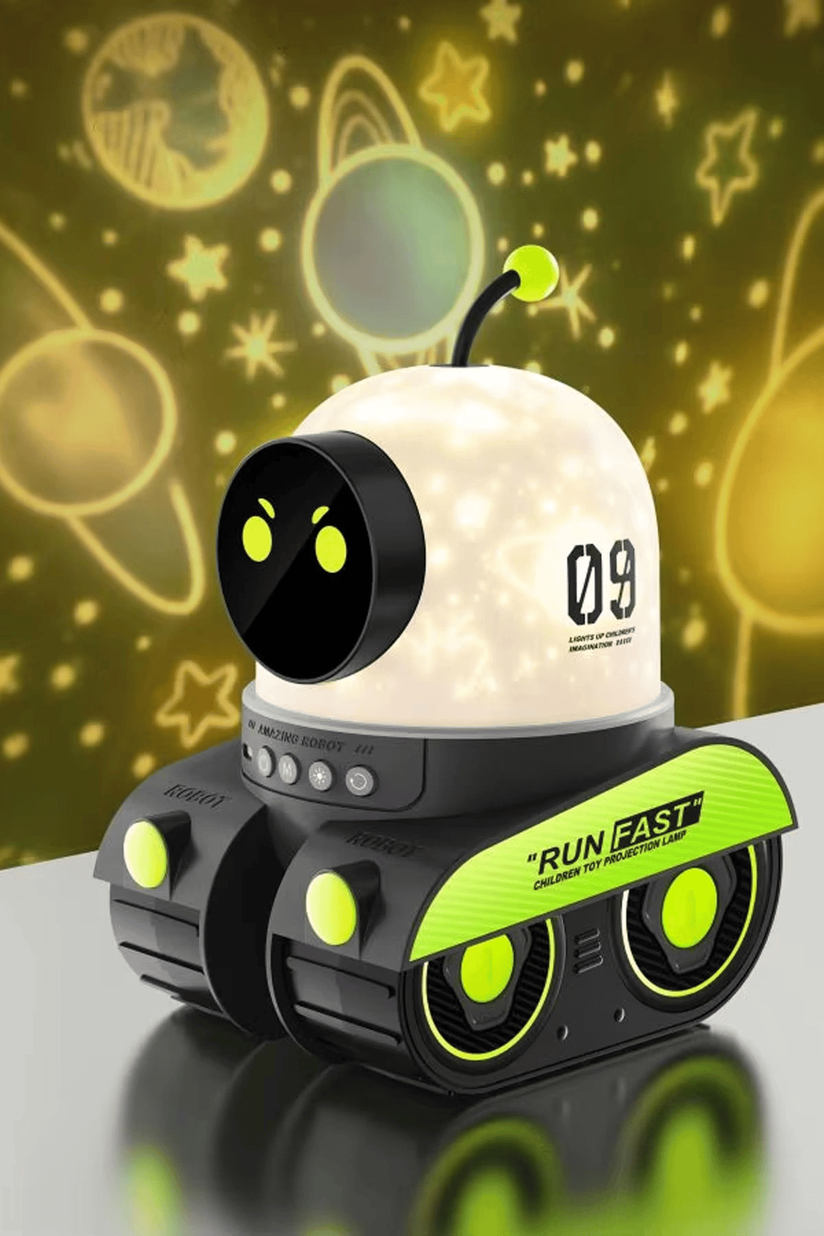 Robot Projeksiyon Gece Lambası Hoparlörlü Şarjlı Yıldızlı Gökyüzü Temalı LED Projeksiyon Lambası