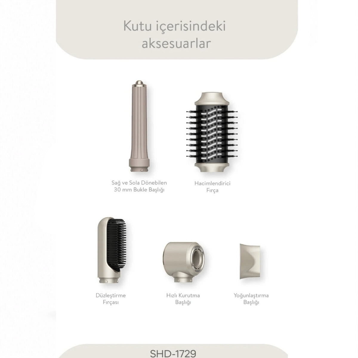 Rose Gold Air Brush 5in1=bukle-hacimle-düzleştir-2-fırça Saç Kurutma - Şekil Makinesi 1300w3-kdm.hız - Derece Shd-1729 Bx40