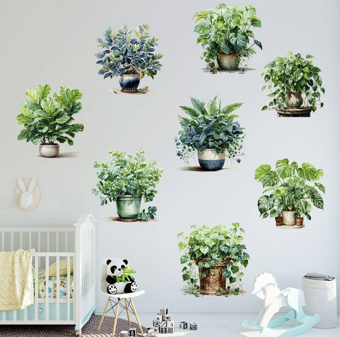 Saksılı Çiçek Tasarımlı 8li Sticker Bx40