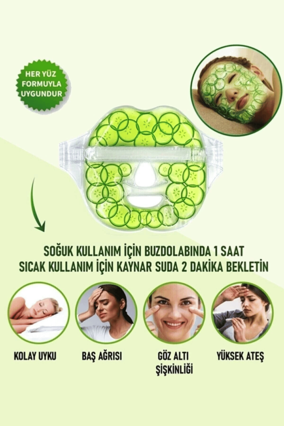 Salatalık Yüz Maske Jel Sıcak Soğuk Kullanım Rahatlatıcı