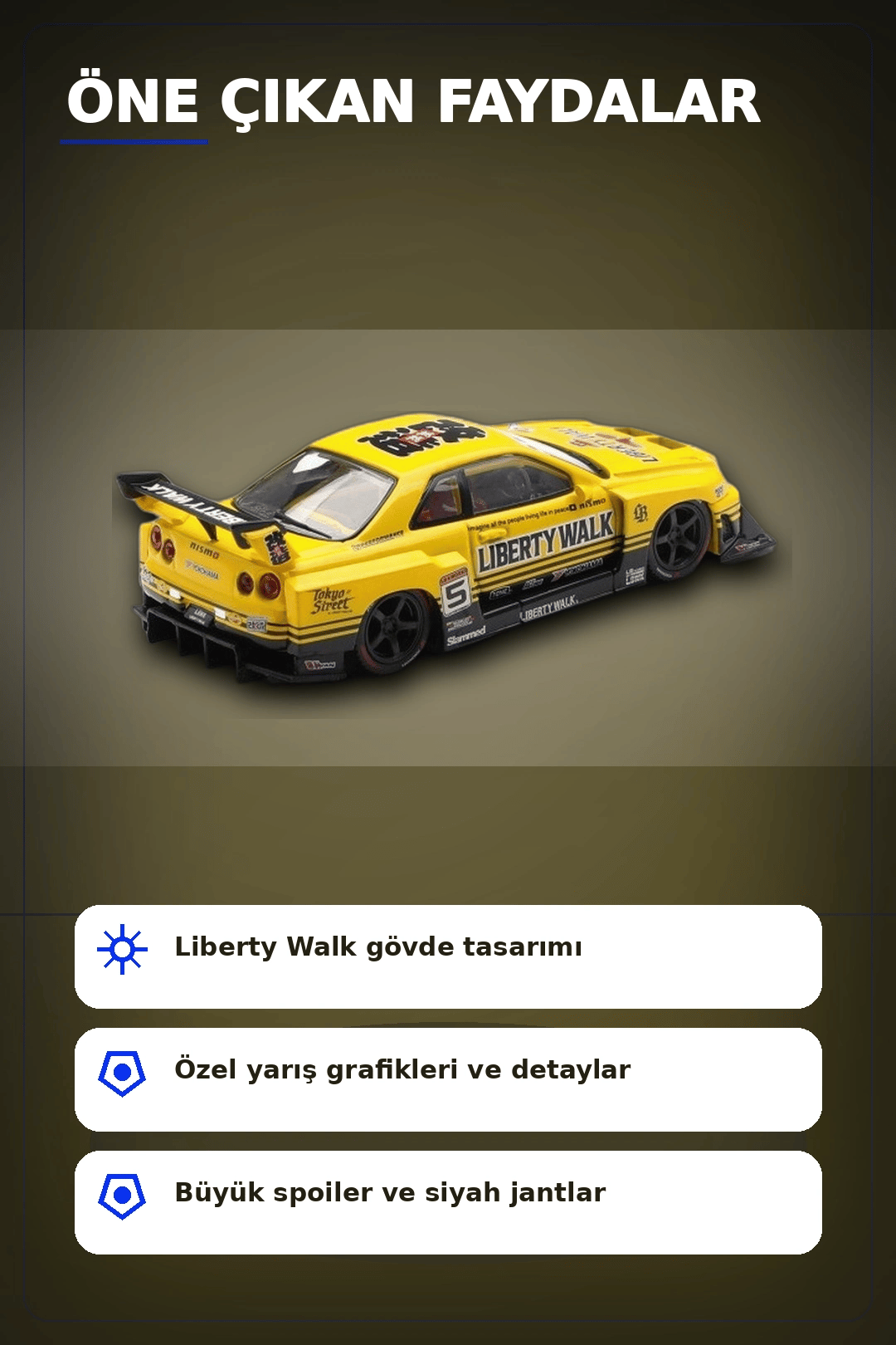 Sarı 1/64 Ölçek LB-ER34 Nissan Skyline Super Silhouette Diecast Model Araba BX-313332