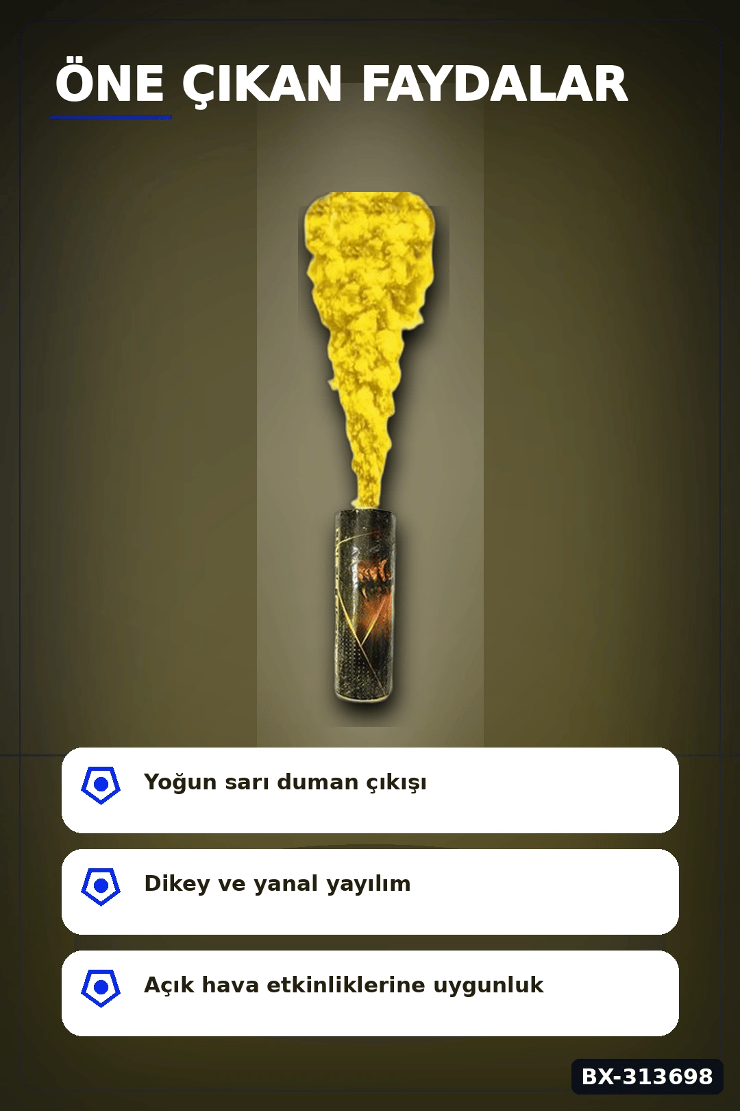 Sarı Duman Bombası 1 Adet Renkli Sis Çıkaran Parti Organizasyon Malzemesi BX-313698