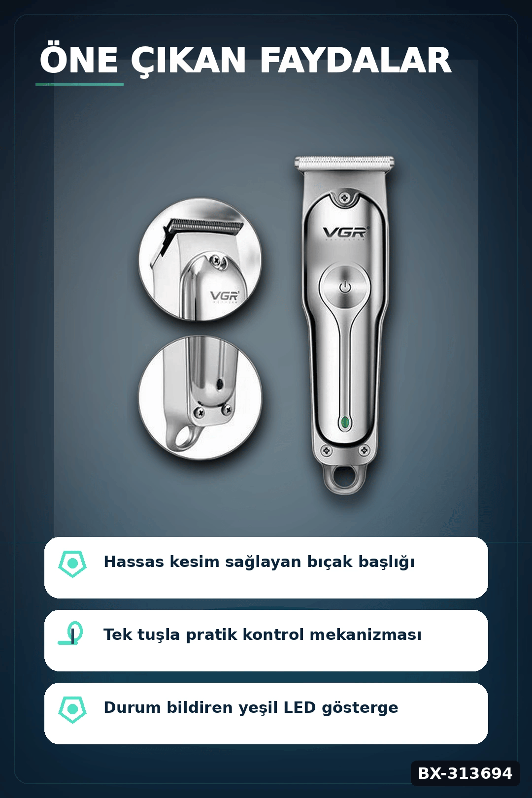 Şarj Edilebilir 0 Bıçak Kafalı Profesyonel Saç Kesme Ve Tıraş Makinesi BX-313694