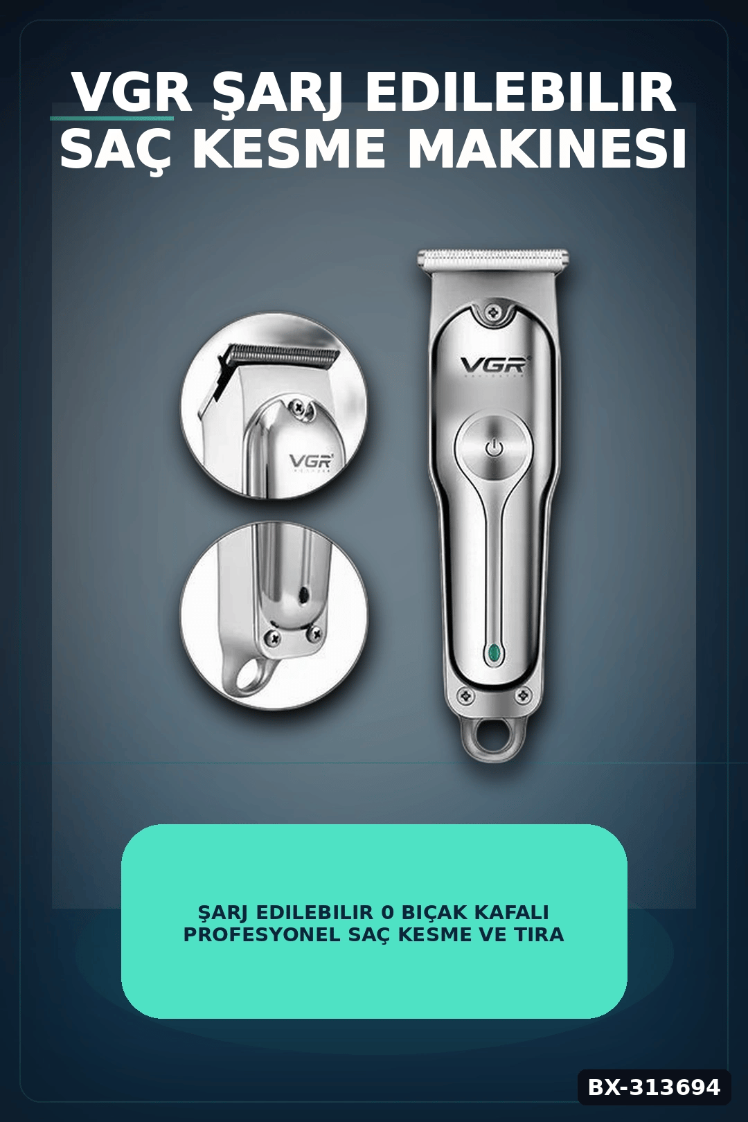 Şarj Edilebilir 0 Bıçak Kafalı Profesyonel Saç Kesme Ve Tıraş Makinesi BX-313694