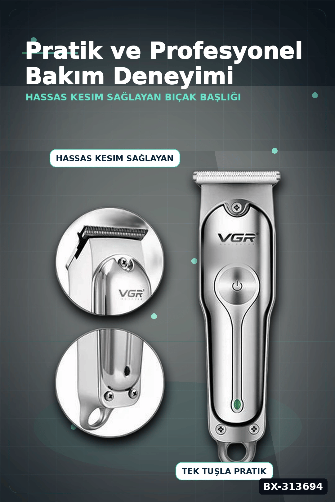 Şarj Edilebilir 0 Bıçak Kafalı Profesyonel Saç Kesme Ve Tıraş Makinesi BX-313694