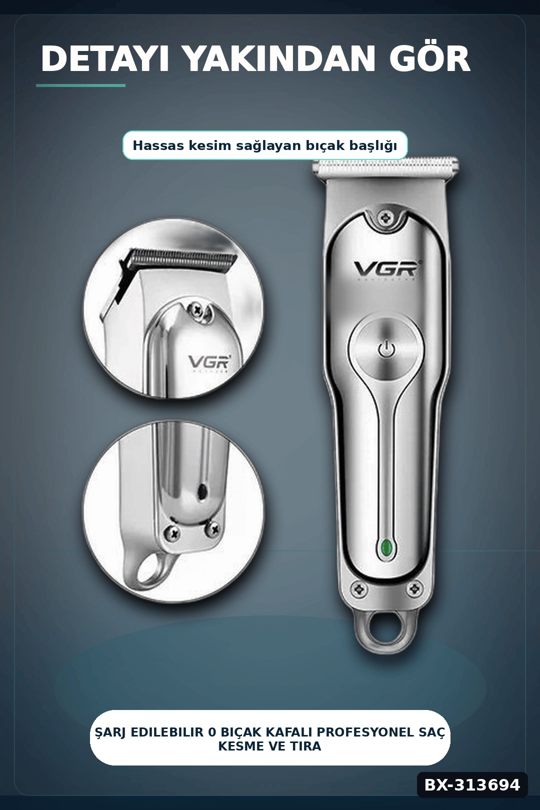 Şarj Edilebilir 0 Bıçak Kafalı Profesyonel Saç Kesme Ve Tıraş Makinesi BX-313694