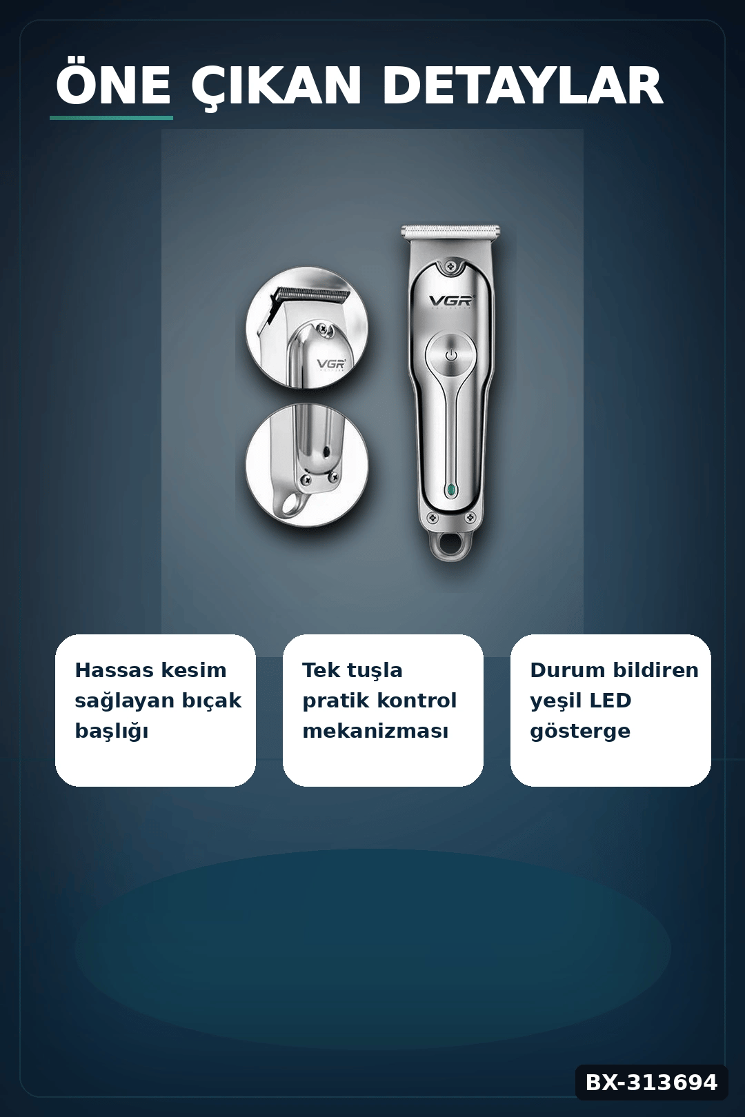 Şarj Edilebilir 0 Bıçak Kafalı Profesyonel Saç Kesme Ve Tıraş Makinesi BX-313694
