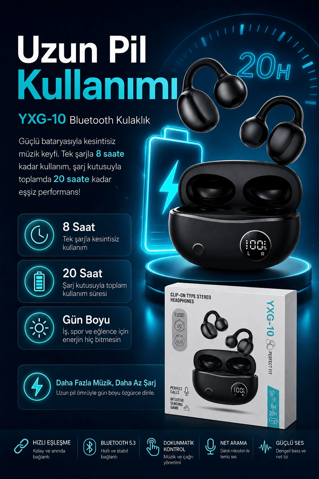 Şarj Kutulu Kulak Kancalı Bluetooth Kulaklık Mikrofonlu Müzik Ve Görüşme Uyumlu