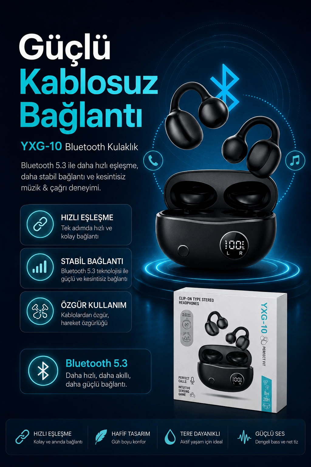 Şarj Kutulu Kulak Kancalı Bluetooth Kulaklık Mikrofonlu Müzik Ve Görüşme Uyumlu