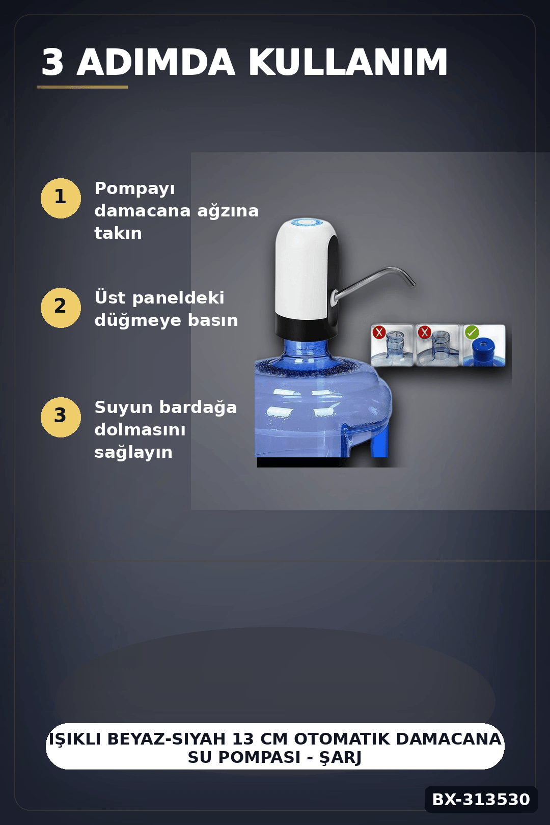 Şarjlı 304 Paslanmaz Çelik Damacana Su Pompası - Usb Şarjlı Otomatik Sebil, Mutfak İçin BX-313530
