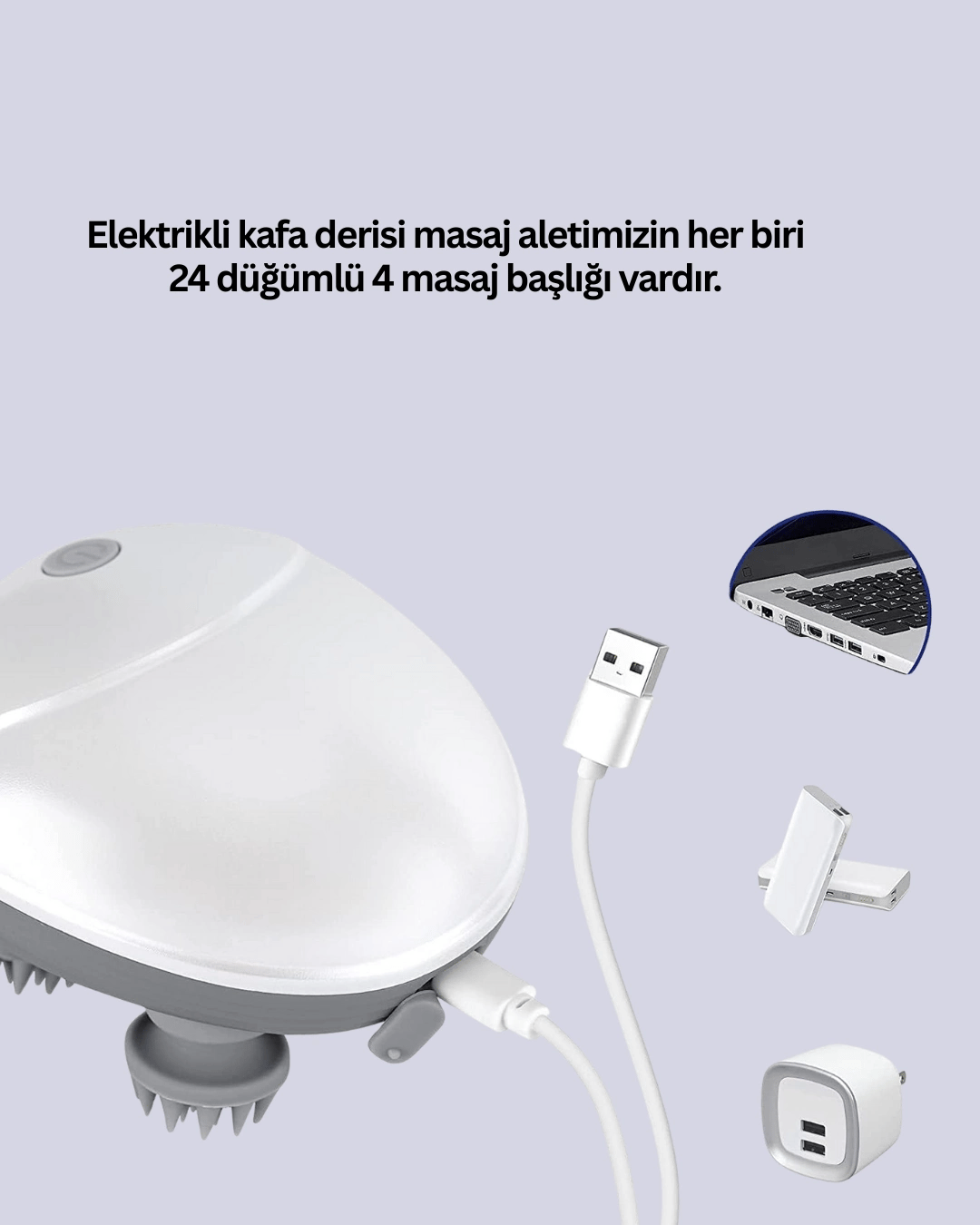 Şarjlı Kafa Masaj Aleti 3 Hız Ayarlı Derin Masaj