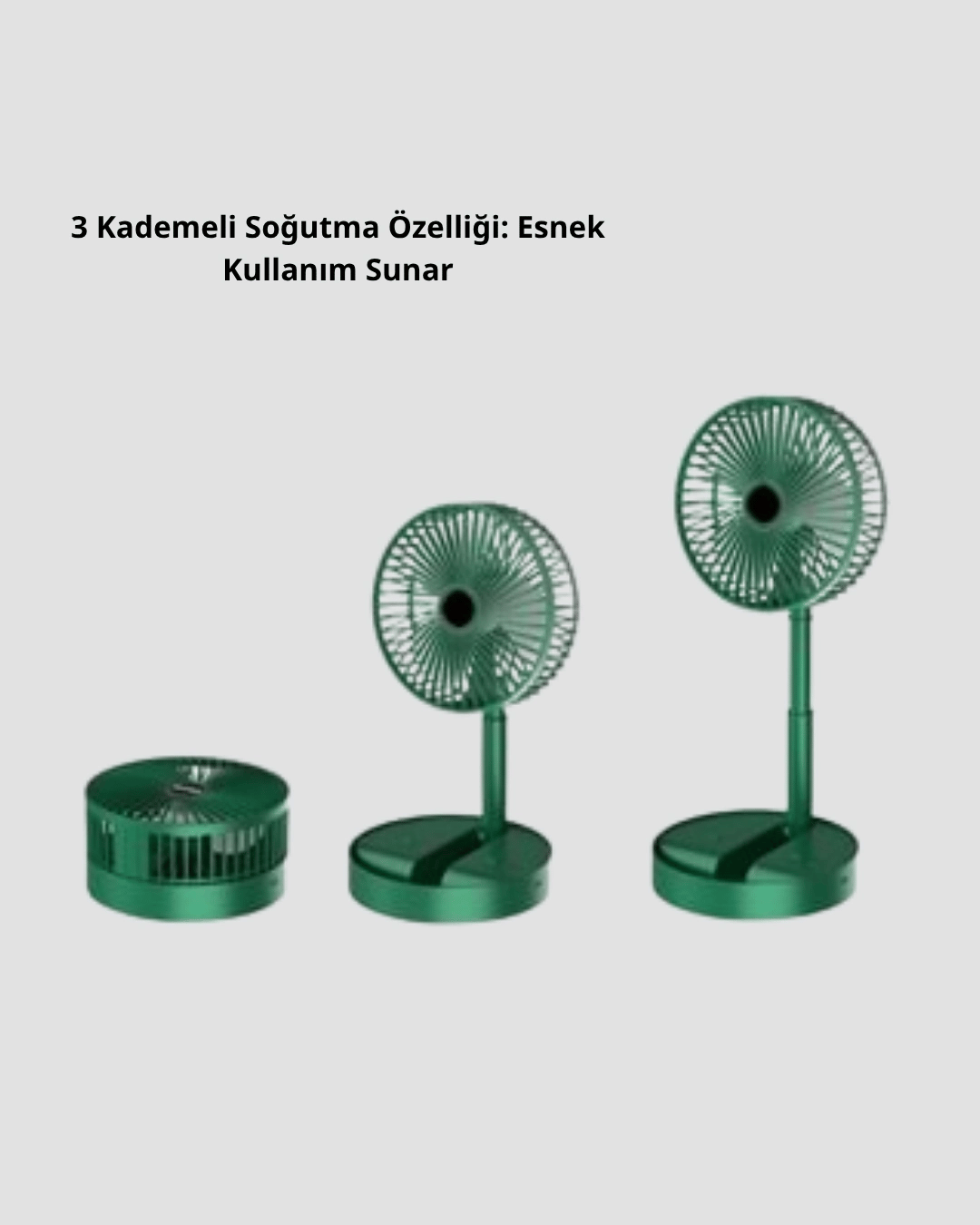 Şarjlı Katlanabilir Mini Fan – 3 Kademe Hız Ayarı, Taşınabilir Tasarım