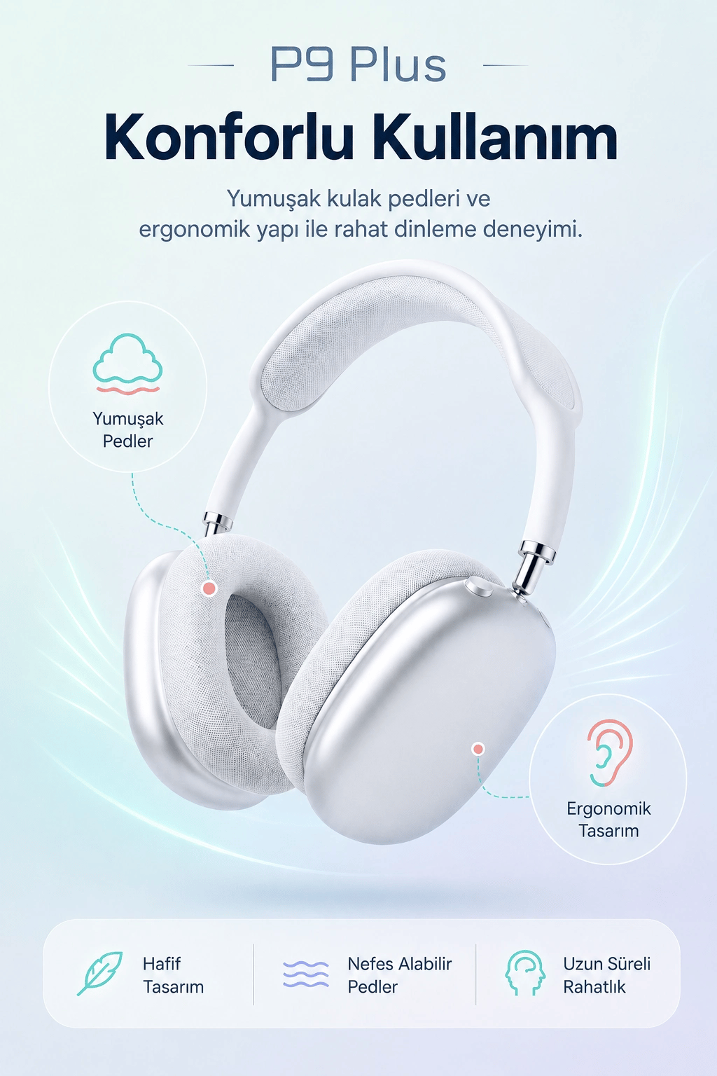 Şarjlı Kulak Üstü Stereo Kulaklık Bluetooth Uyumlu Müzik Ve Görüşme Destekli