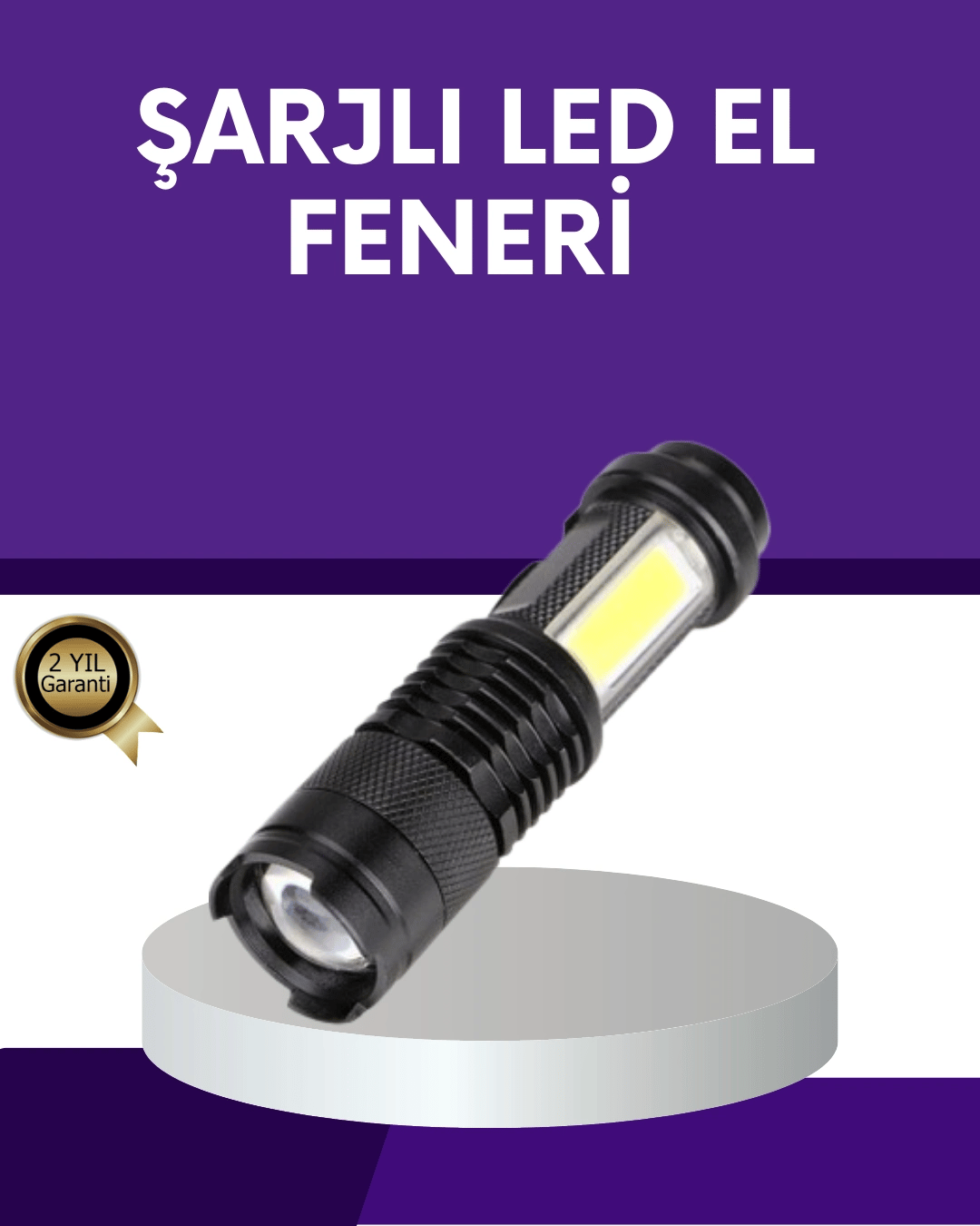 Şarjlı Mini LED El Feneri 2000 Lümen Su Geçirmez