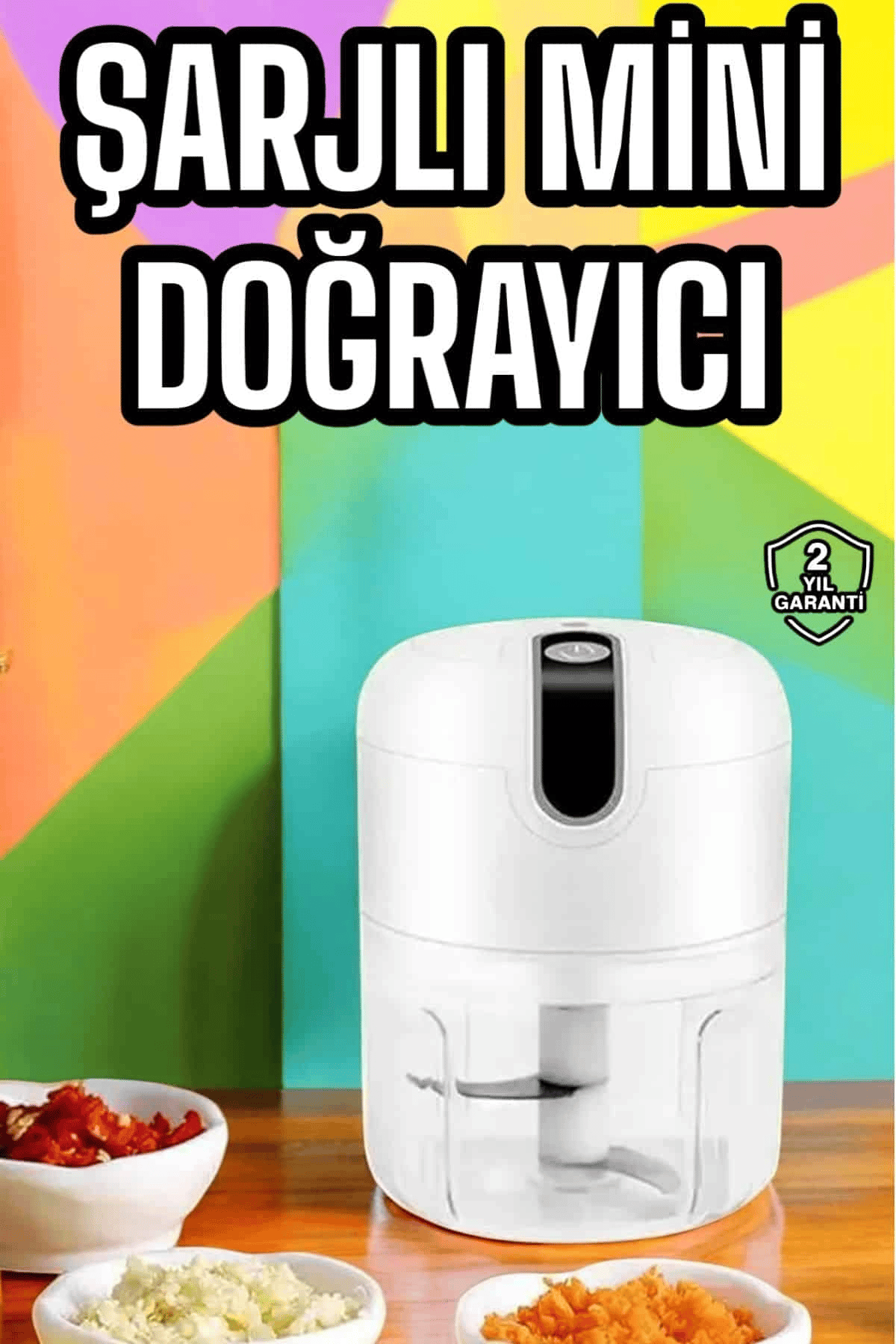 Şarjlı Portatif Doğrayıcı Mini Pratik Rondo El Doğrayıcı Üç Bıçaklı Çelik Bıçaklı