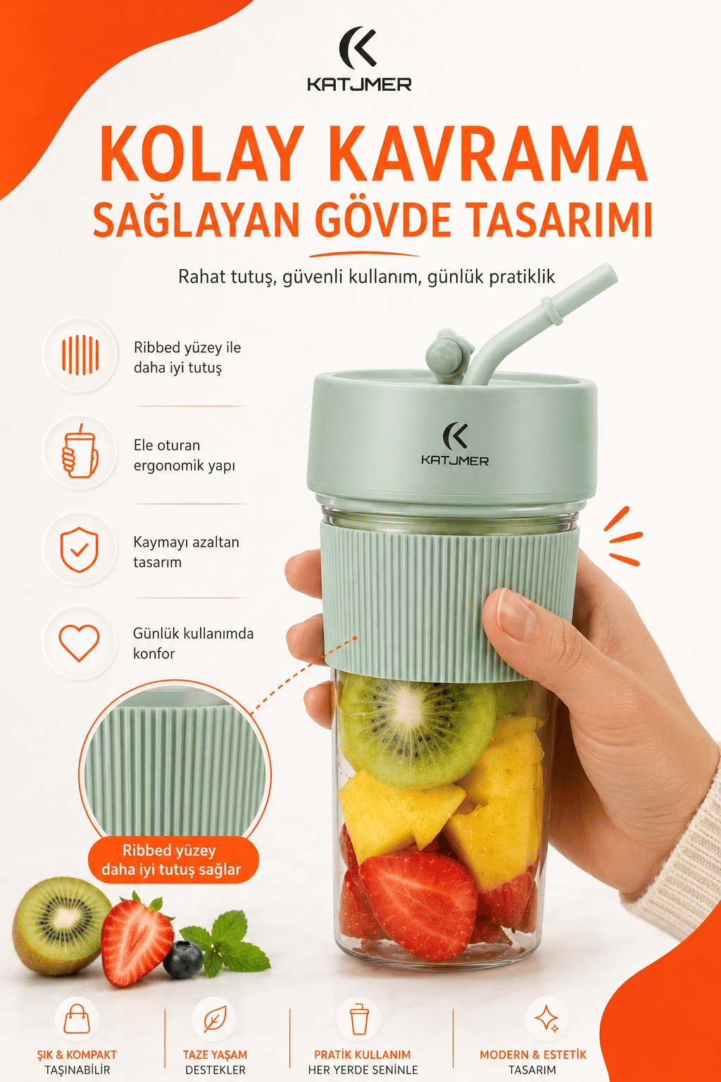 Şarjlı Taşınabilir Meyve Sıkacağı Pipetli Hazneli Pratik Smoothie Blender Bardağı