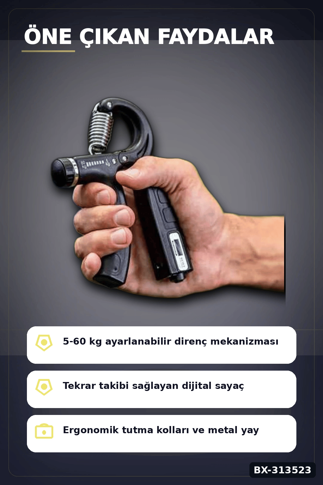 Sayaçlı 15.5 Cm El Yayı Egzersiz Aleti - Tekli Paket, Fitness Spor Ekipmanı BX-313523