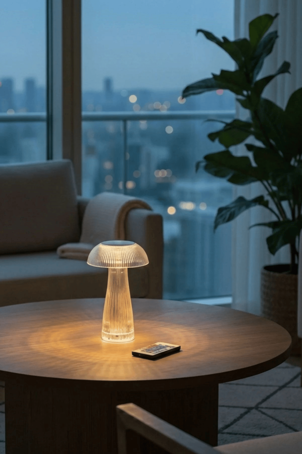 Şeffaf Mantar Model Led Masa Lambası –kumandalı Şarjlı, Dokunmatik, Rengarek Işık Modlu Dekoratif Gece Lambası Bx40
