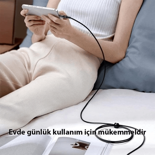 Şeffaf Uçlu iPhone 45w Usb Hızlı ve Dayanıklı Şarj ve Data Işıklı Örgü Kablo 1 Metre