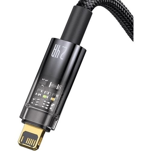 Şeffaf Uçlu iPhone 45w Usb Hızlı ve Dayanıklı Şarj ve Data Işıklı Örgü Kablo 1 Metre