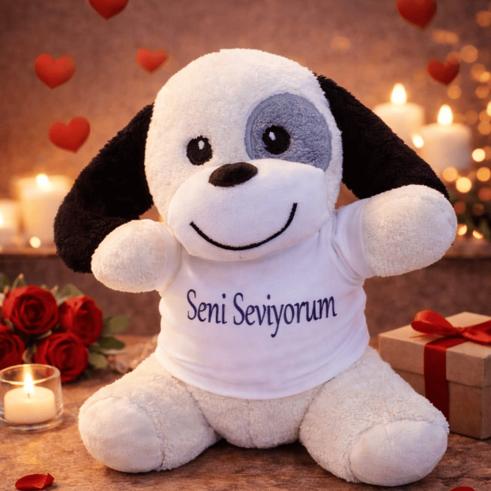 Seni Seviyorum Tişörtlü Sevimli Benekli Peluş Köpek