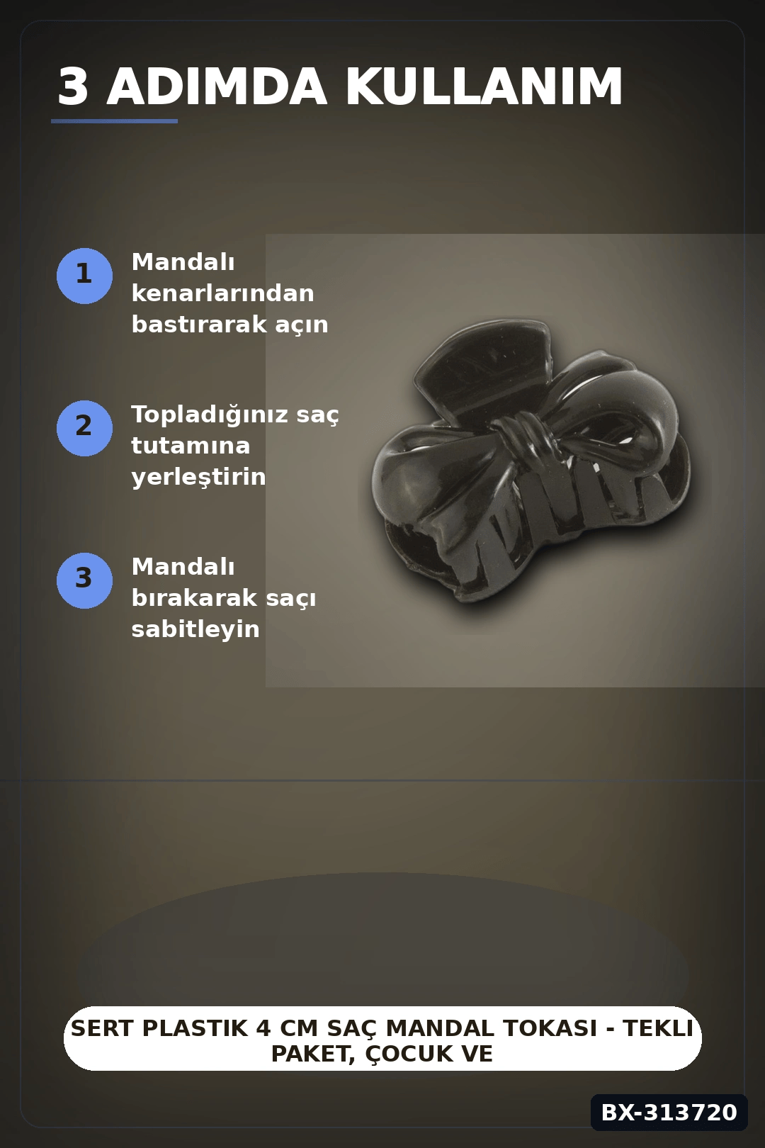 Sert Plastik 4 cm Saç Mandal Tokası - Tekli Paket, Çocuk ve Yetişkin Kullanımı BX-313720