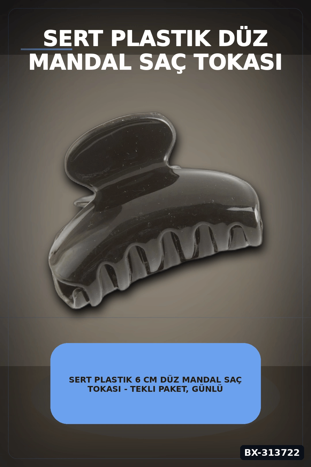 Sert Plastik 6 cm Düz Mandal Saç Tokası - Tekli Paket, Günlük Kullanım BX-313722