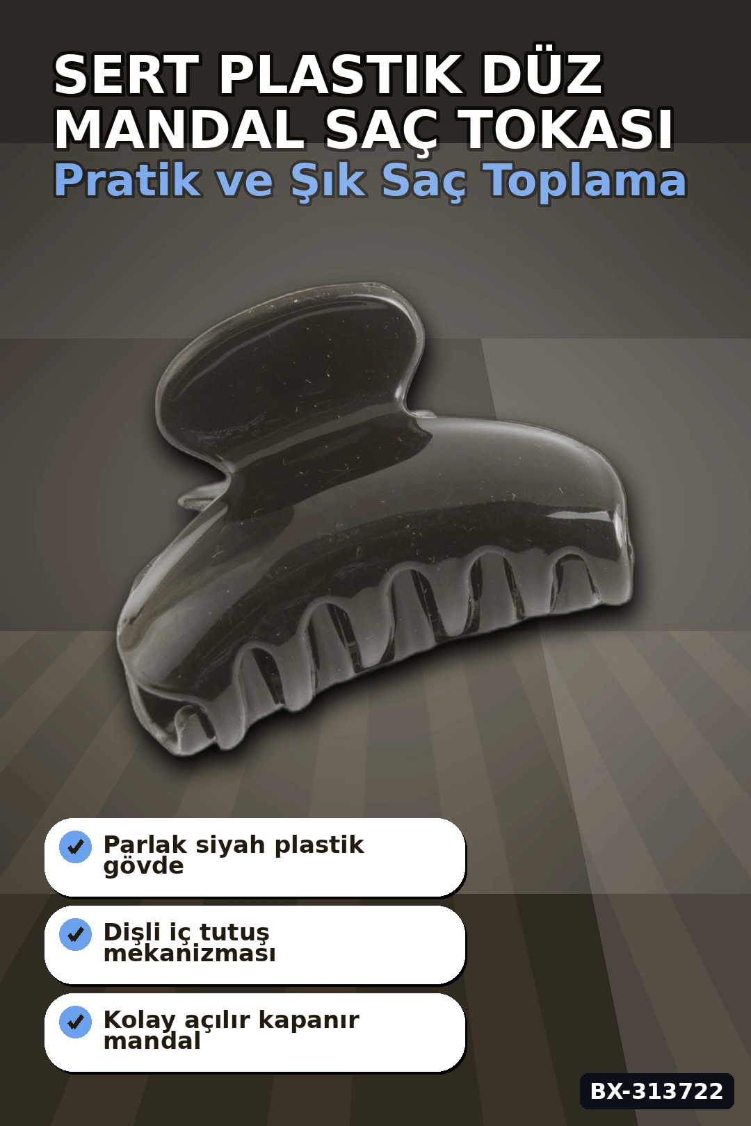 Sert Plastik 6 cm Düz Mandal Saç Tokası - Tekli Paket, Günlük Kullanım BX-313722