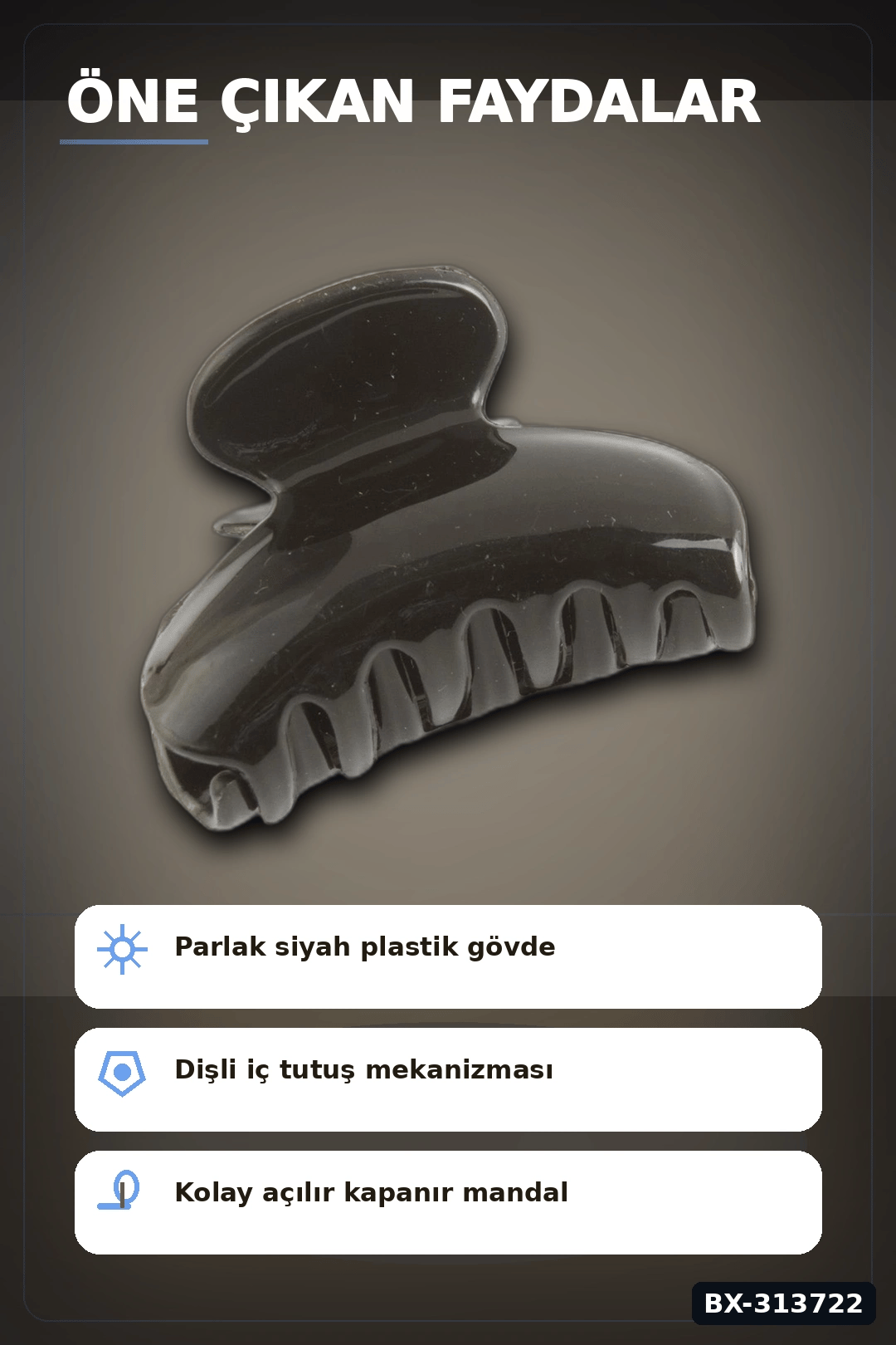 Sert Plastik 6 cm Düz Mandal Saç Tokası - Tekli Paket, Günlük Kullanım BX-313722