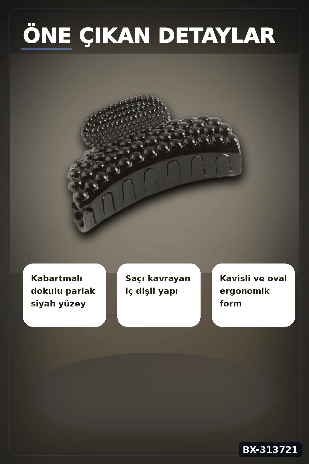 Sert Plastik Oval Mandal Saç Tokası 6 Cm - 1 Adet Günlük Kullanım İçin BX-313721