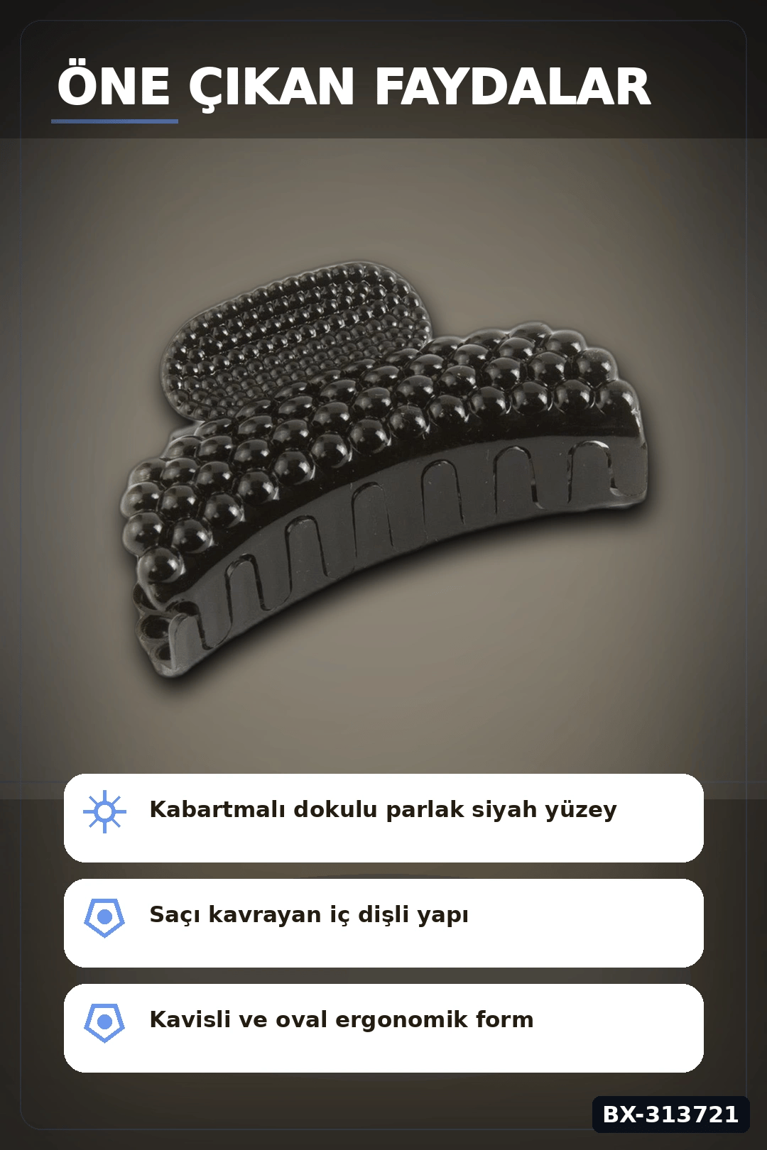 Sert Plastik Oval Mandal Saç Tokası 6 Cm - 1 Adet Günlük Kullanım İçin BX-313721