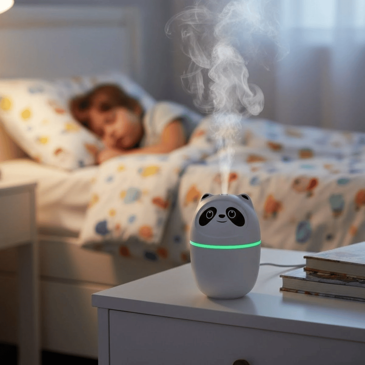 Sevimli Panda Figürlü Hava Nemlendirici – Ultrasonik Soğuk Buhar Makinesi, Led Işıklı Masaüstü Oda Nemlendirici Bx40