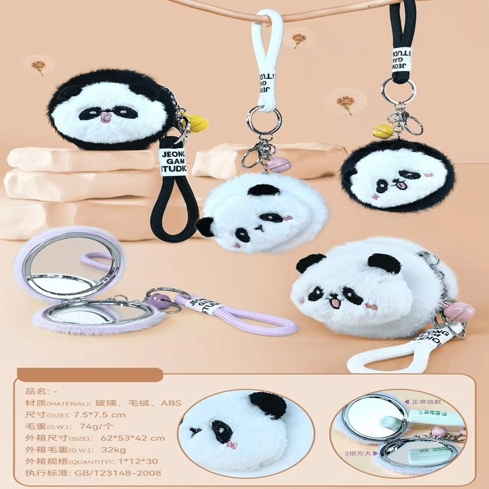 Sevimli Panda Tasarımlı Peluş Anahtarlıklı Ayna