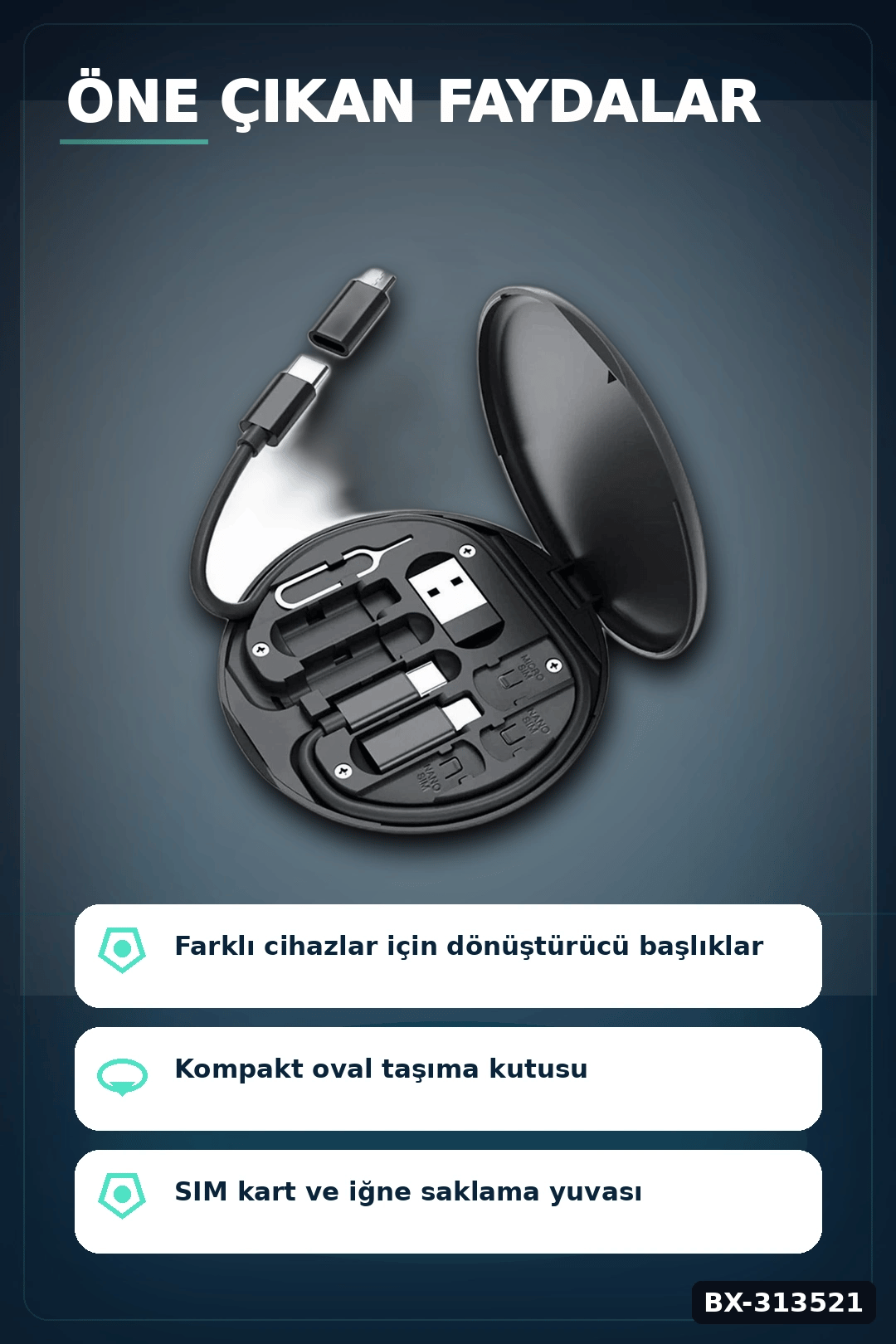 Seyahat Icin 5i1 Arada USB Type-C Sarj Kablosu Seti 60W Destekli Kutulu BX-313521