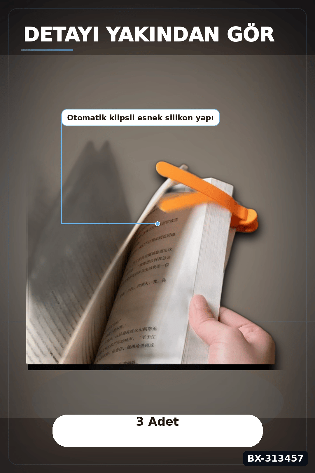 Silikon Otomatik Kitap Ayıracı 3 Adet Klips Seti - Akıllı Yer İmi Okuma Aksesuarı BX-313457