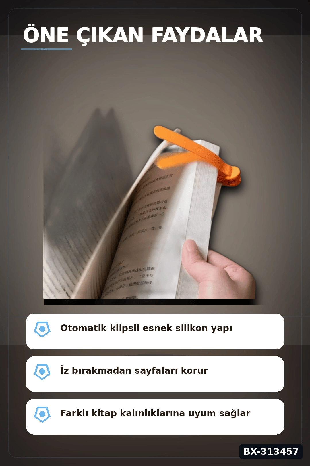 Silikon Otomatik Kitap Ayıracı 3 Adet Klips Seti - Akıllı Yer İmi Okuma Aksesuarı BX-313457