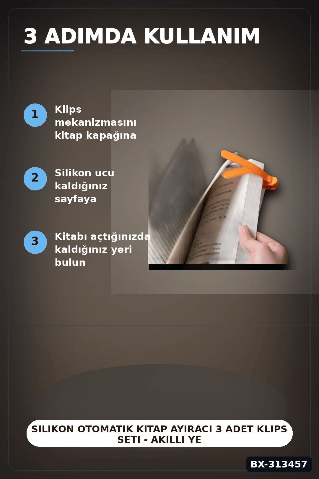 Silikon Otomatik Kitap Ayıracı 3 Adet Klips Seti - Akıllı Yer İmi Okuma Aksesuarı BX-313457